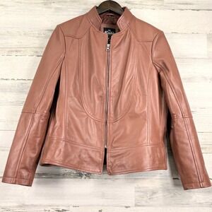 DECRUM Real Leather Jacket‎ Womens XL Zip Up Amy Brown Lambskin Moto Bomber
